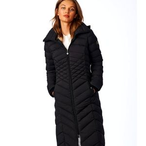 Bernardo KNIT TRIMMED HOODED MAXI COAT